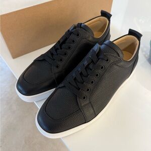 Christian Louboutin Black Leather Low-Top Sneakers with White Sole
